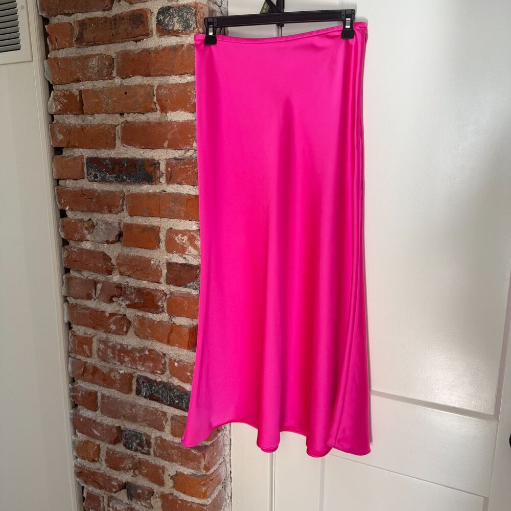 ANTONIO MELANI Blakely Skirt Women's Size 2 Hot Pink Satin A-Line Midi Skirt